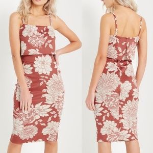Floral Print Overlay Bodycon Sheath Midi Dress